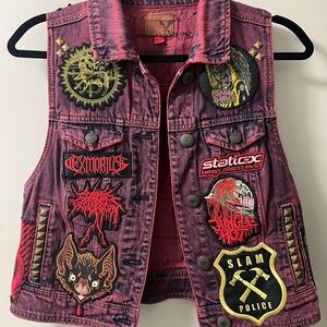 Red Heavy Metal/Punk Battle Vest w/ Patches and Studs